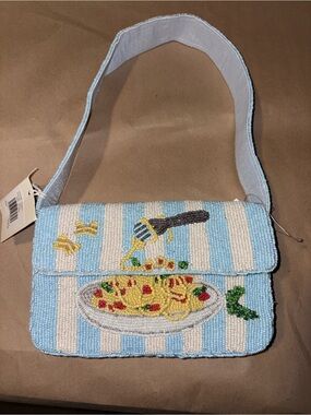 Sol and Mer Striped Spaghetti 3D Pasta Meatballs Beaded Bag Made in India NWT